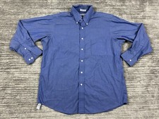 Izod Shirt Mens Large 16.5 Blue 80s 2 Ply Pinpoint Button Up Long Sleeve Casual