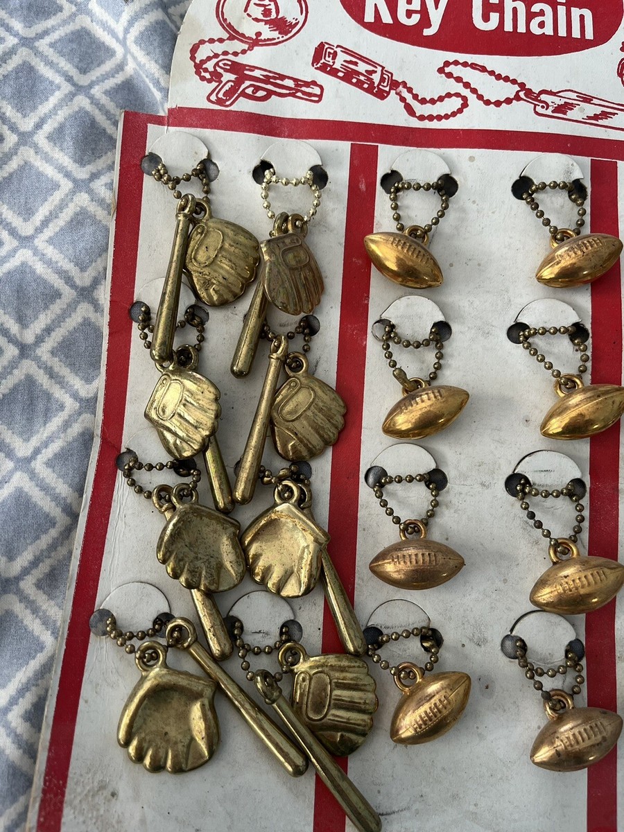 Vintage Original 1950s Lucky Charm Keychain Baseball & Football