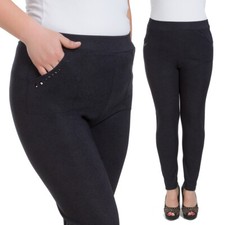 Womens Classic Trousers with Pockets Plus Size Elegant Deep Black Pants W18-019