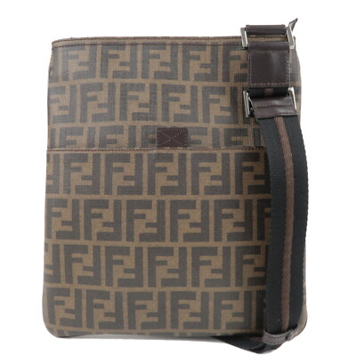 FENDI Zucca Crossbody Shoulder Bag Brown Black PVC Leather 7VA207