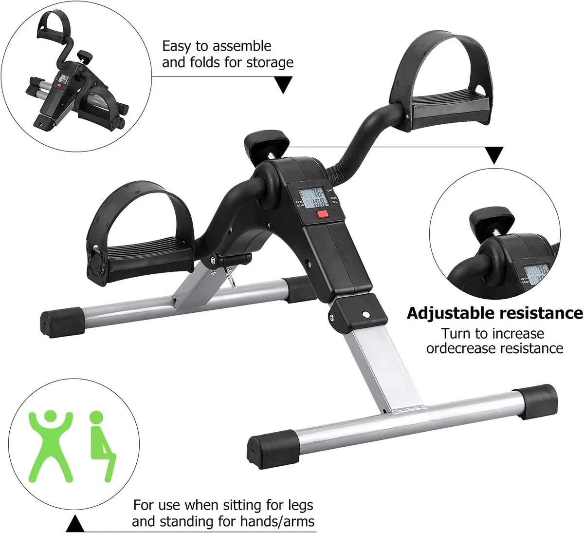 Bicicleta Estatica Plegable Ejercitador de Piernas Brazos Pedales