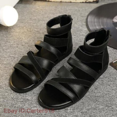 Summer Retro Casual Roman Gladiator Sandals Men Open Toed High Top Flat Sandals