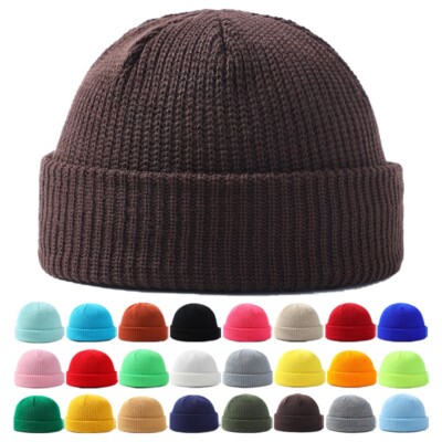 Knit Cuff Short Fisherman Beanie Men Women Winter Warm Hat Skullcap Watch Hat