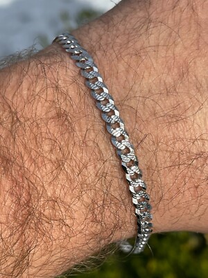 Real Solid 925 Sterling Silver Mens Miami Cuban Link Bracelet 5mm Diamond  Cut