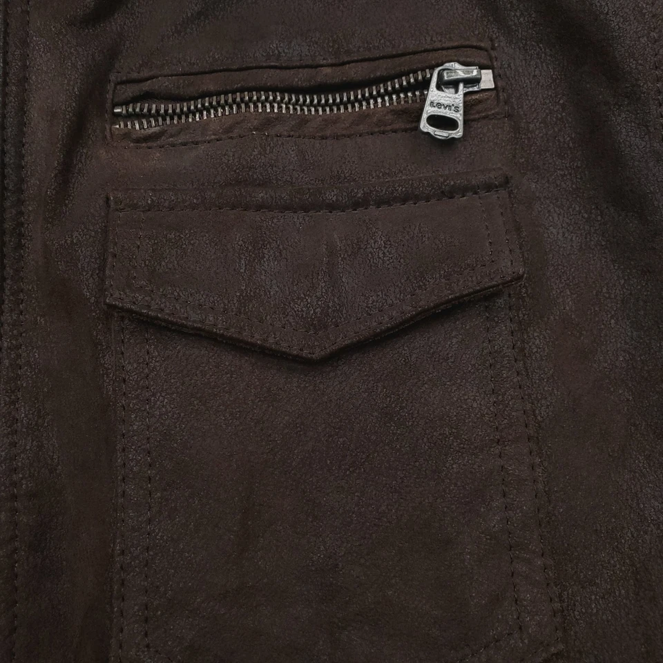 Chaqueta Levis Para Hombre Extra Grande Marrón Gamuza Cuero Militar Bombardero Ejército charretera Foto 3 de 4