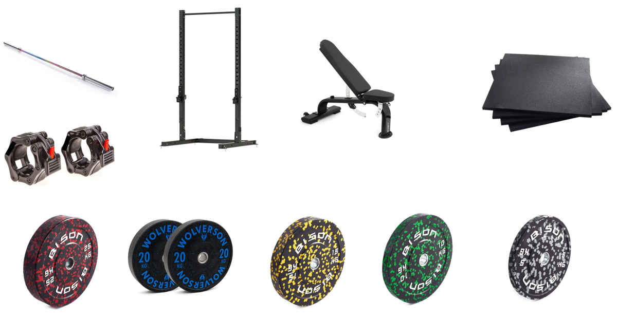Quarter Squat Rack, Olympic barbell, Adjustable heavy duty bench and  weights set
