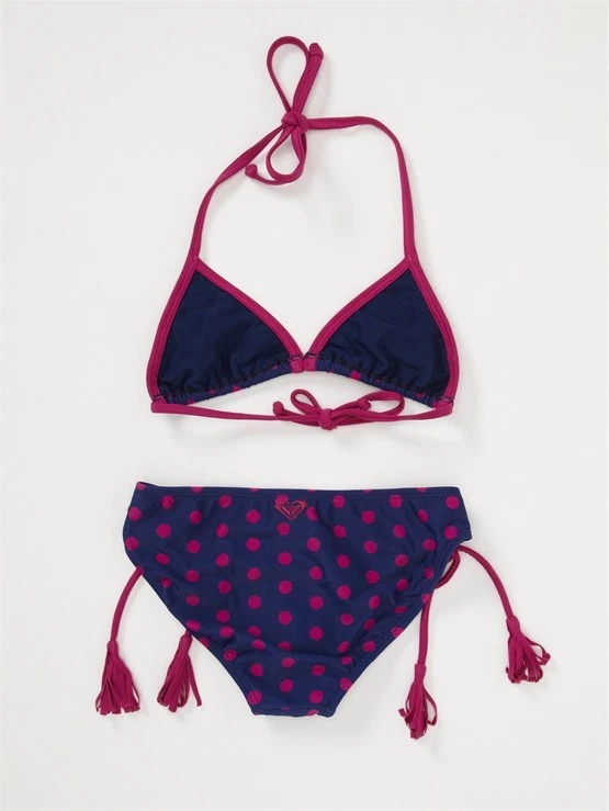 ROXY Conjunto de Bikini Niñas 14 16 Azul Rosa Lunares Flecos Top Corbata 2 Piezas Junior Foto 2 de 2