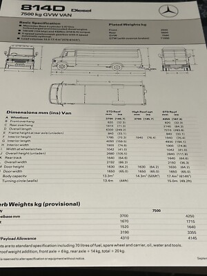 Mercedes Benz 814D GVW Van Rigid Technical Specification Brochure Frameable 1988