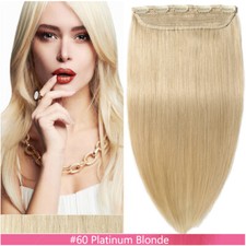 Haarteil Clip In Extensions Echthaar DICK Haarverlängerung Ein-Tresse 5 Clips DE