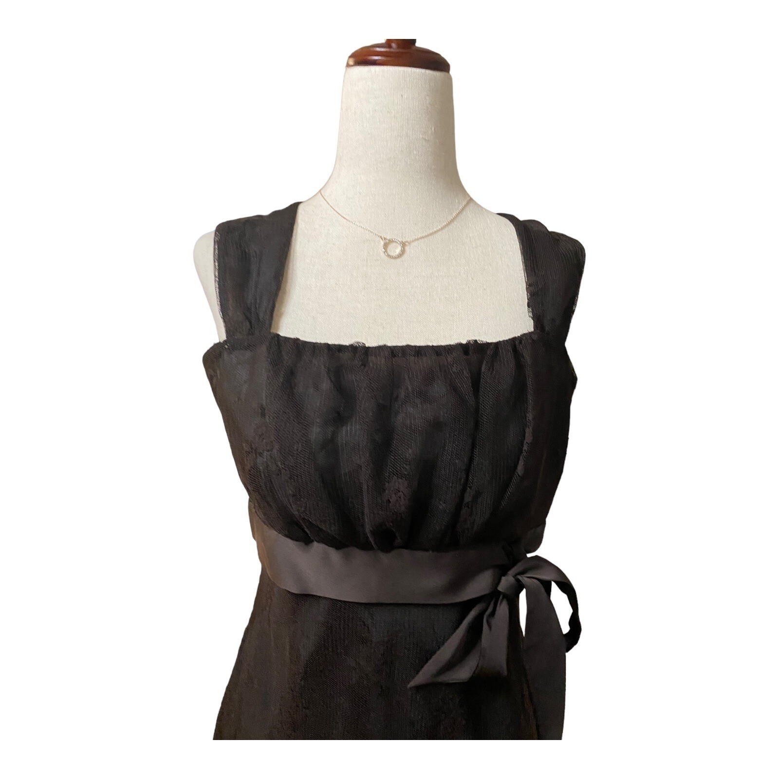 Bandolino Brown Lace Midi Dress Size 6 Empire Waist Sheath Fully Lined