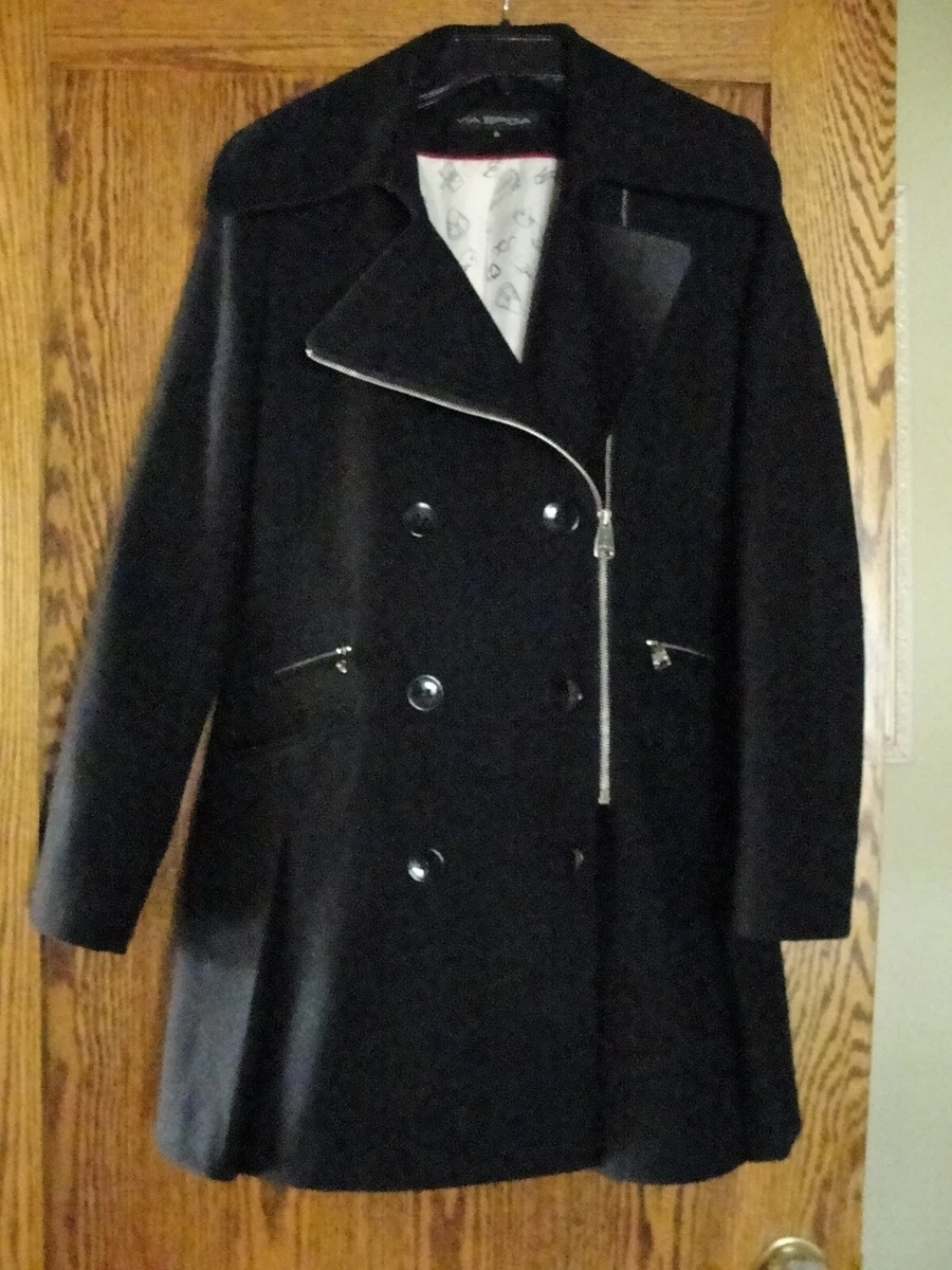 Via Spiga Black Asymmetrical Zip womens Size 8 Coat Jacket Wool Double Breasted