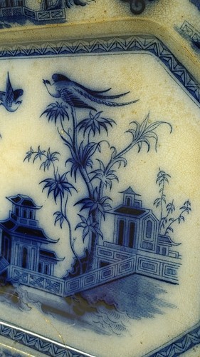 Antique Flow Blue Ironstone Chusan 17.75" Platter J. Clementson IMPERFECT - Picture 7 of 22