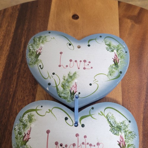 Vintage Cottage 4 Wood Hearts Love Laughter & Friends Hanging Wall Decor Sign - Picture 5 of 11
