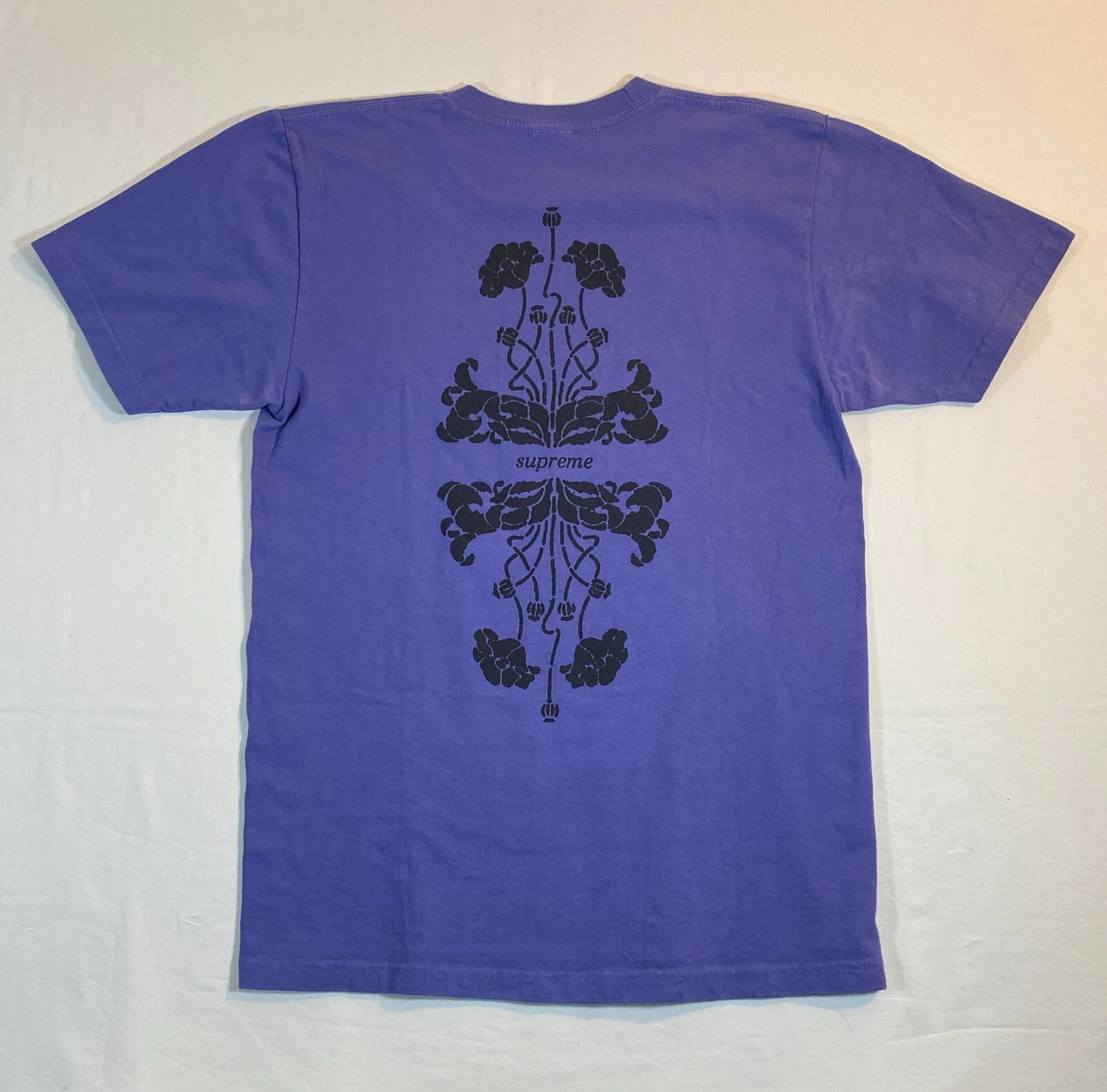 T shirt SUPREME homme violet moyen TEE FLORAL double face logo épelé FW15