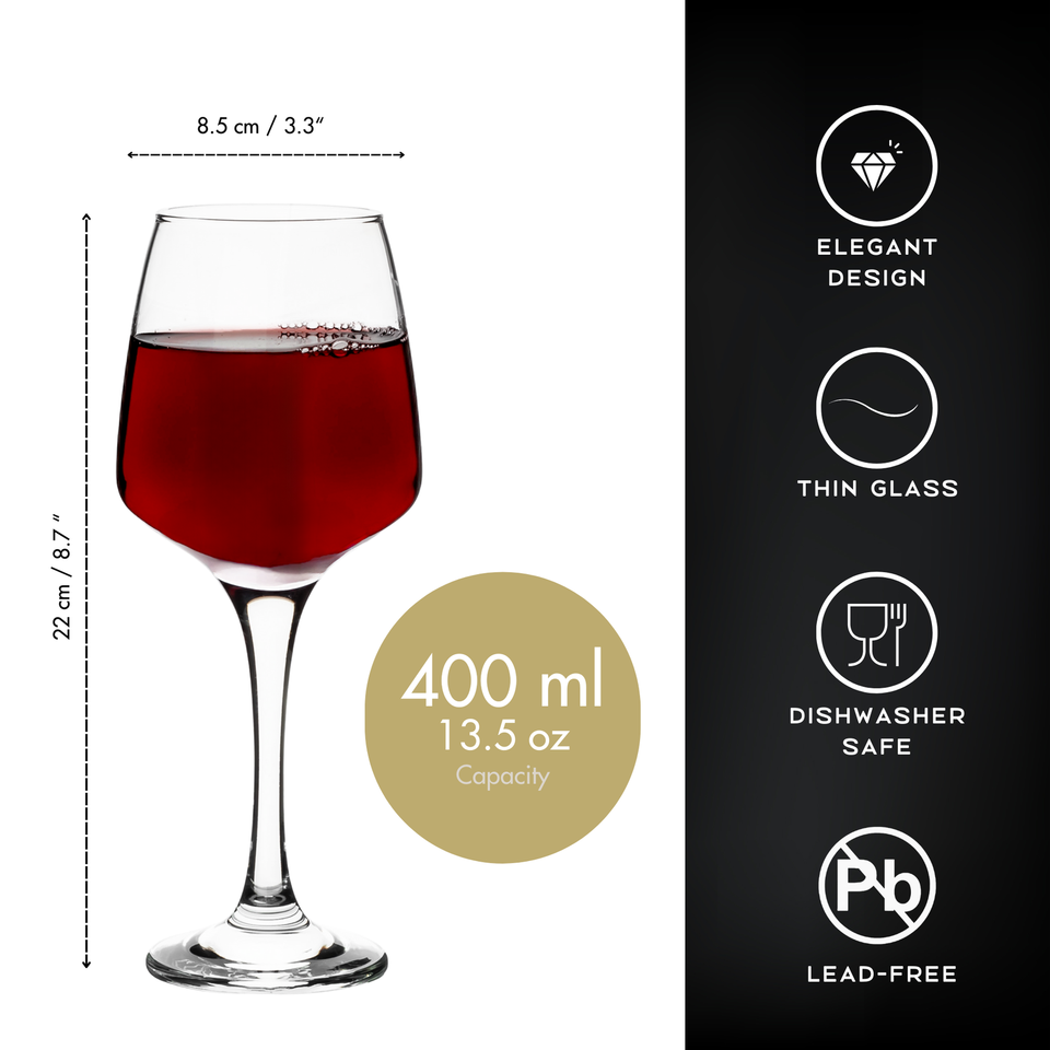 6 Red Wine Glasses Large 400ml Elegant White Wine Champagne Drinking