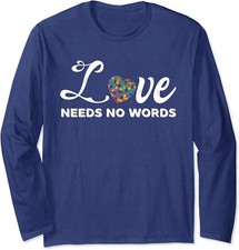 Love Needs No Words Heart Puzzle Autism Awareness Long Sleeve T-Shirt