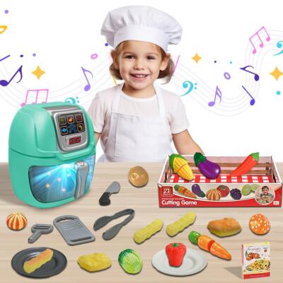 Kinder Spielset Luft Friteuse Bunt Lebensmittel Set Kochen Kreativität Licht Soundeffekte