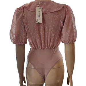 Women's Surplice Bodysuit Sheer Swiss Dot Ruffle NWT back