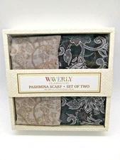 Waverly Celebrations Pashmina Scarf Set of Two Beige & Black Floral Polyester
