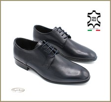 Mens Blue Leather Classic Casual Ceremony Derby Leather Stylish Shoes