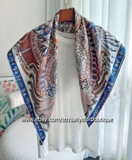 New 18 Momme Twill Silk Wrap Scarf Garden Print Double Face Square Shawl 35"