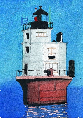 Smith Point Lighthouse Chesapeake Bay Virginia Matted Watercolor Art Prints