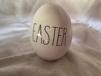 White Ceramic Egg With EASTER In Black Lettering