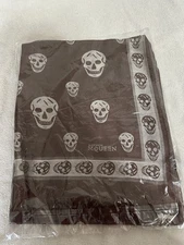 Alexander McQueen Double Face Skull Fringed Scarf Brown