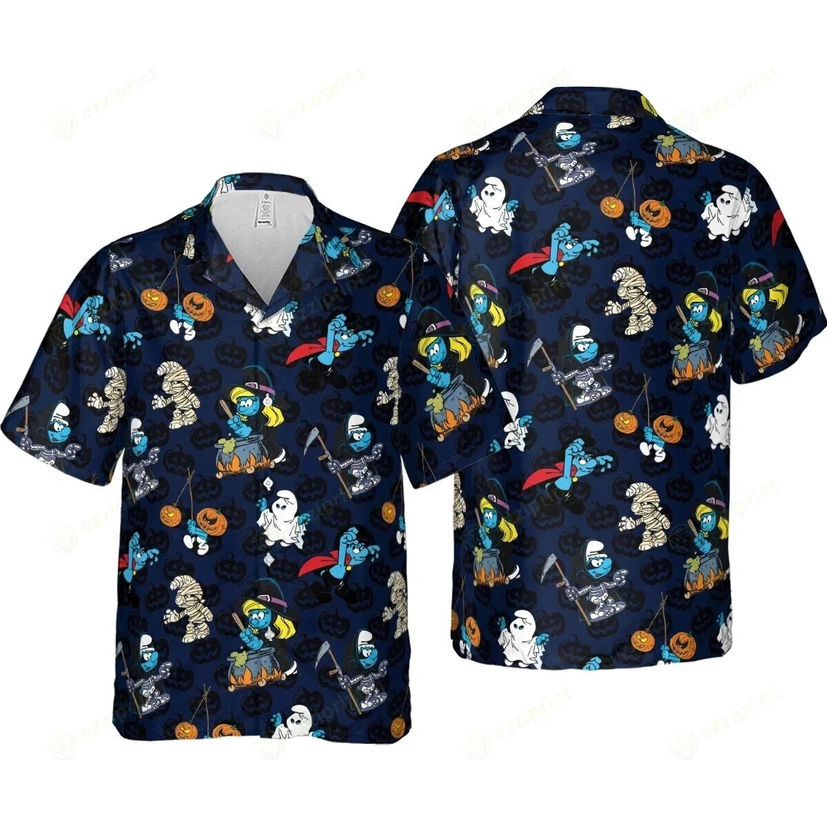 Smuurfs Halloween Hawaiian Button Down Shirt