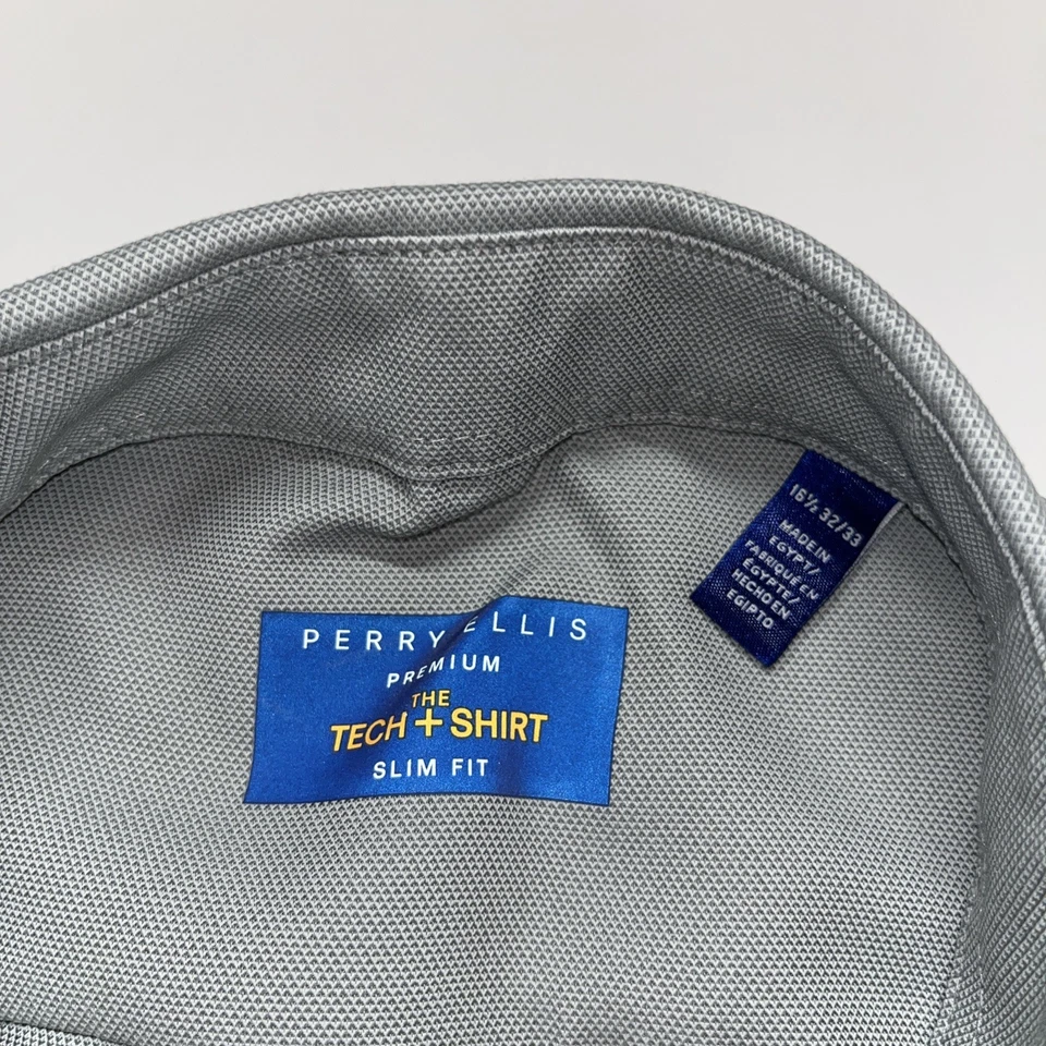 Perry Ellis Premium The Tech + Camisa Para Hombre 16 1/2 32-33 Gris Abotonada Foto 3 de 4