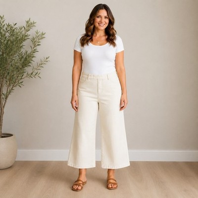 Anna & Ava Mens XL Cream Off-White Wide Leg Pull On High Rise Cotton Pants