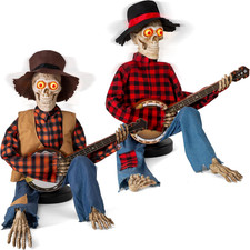 Halloween Animatronics Banjo Skeletons Duo Animated Musical Sound Active Led Pro