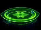 Vintage Green Uranium Glass Oval Relish Tray Starburst Depression Era 11"×6.5"