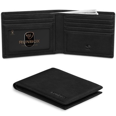 RUNBOX Wallet for Men Slim Leather Bifold RFID Blocking Minimalist Black