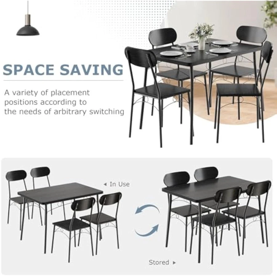 Juego de mesa de comedor para 4, 5 piezas mesa de cocina con 4 sillas, tablero mdf Foto 4 de 4