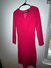 SHEIN Women’s Red Pleated Midi Dress – Long Sleeve V-Neck – Size M