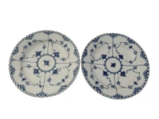 ROYAL COPENHAGEN BLUE FLUTED FULL LACE SET 2 DINNER PLATES # 1084 1ST Q 9 7/8" D