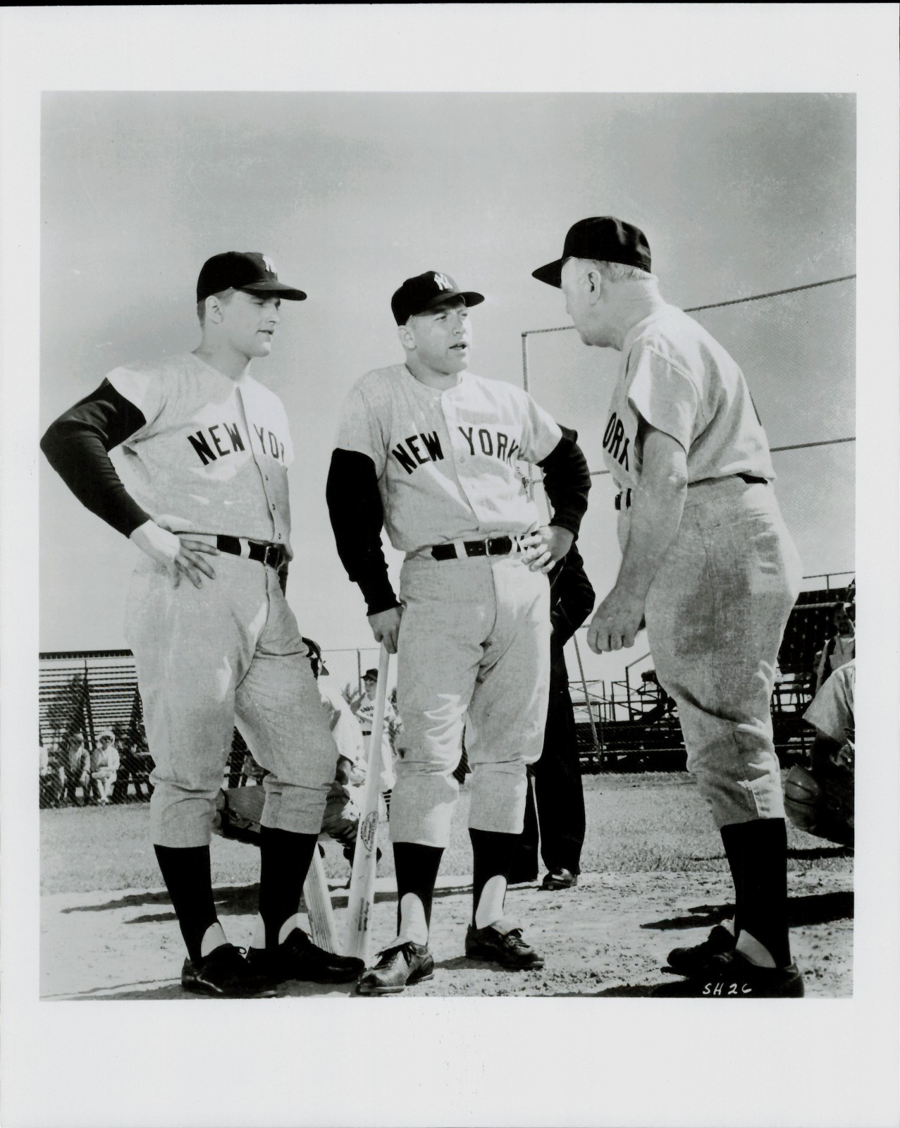 Undated Press Photo Mickey Mantle, Roger Maris, William Frawley Safe at Home