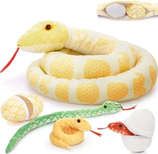 Tezituor Giant Stuffed 80" Snake Plush Yellow Snake Stuffed Animal & 3 Babies