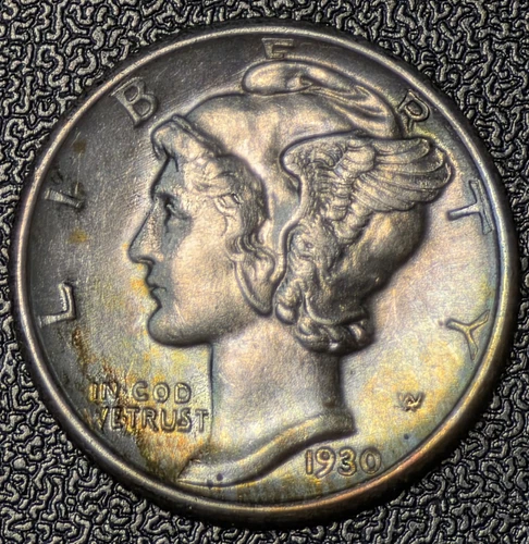 1930 P Mercury Silver Dime - Toning BU UNC MS  #ADR1