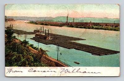 c1907 UDB Postcard Pittsburgh PA Coal Fleets on Ohio River Souvenir Post Card
