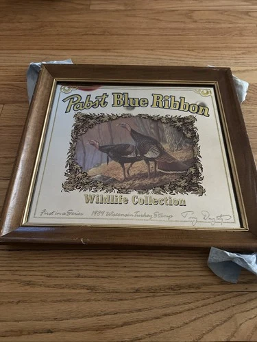 Vintage Pabst Blue Ribbon Wildlife Turkey Bird Beer Mirror Sign