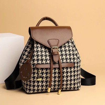 Women s Houndstooth Backpack Purse | Stylish Small Travel Shoulder Bag Casual