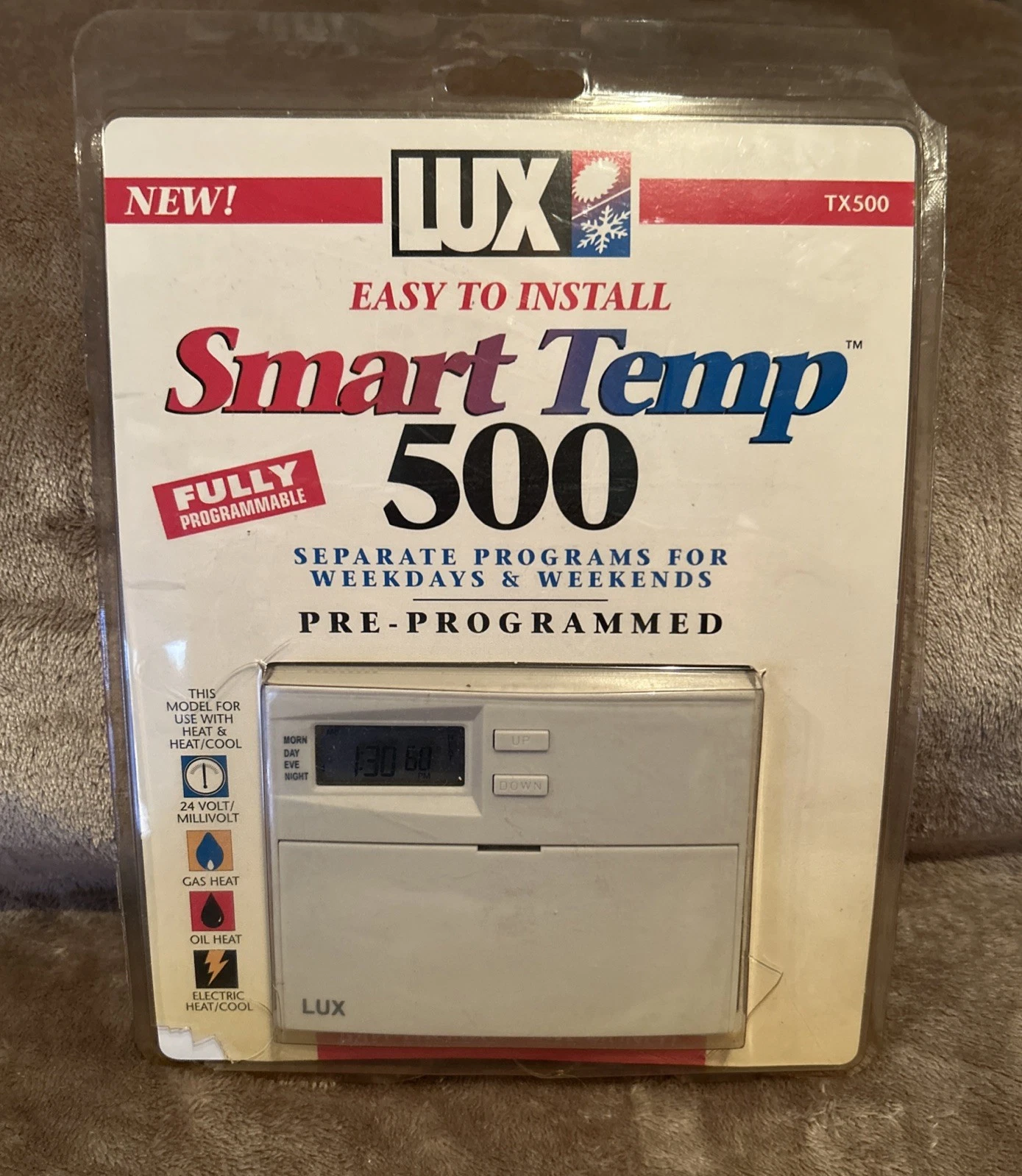 NEW Lux Smart Temp 500 Programmable Thermostat 5-2 Day TX500 Heating Cooling