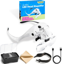 Rechargeable Head Magnifier with 4 LED Lights and 5 Lenses   Hands-Free Magnifyi