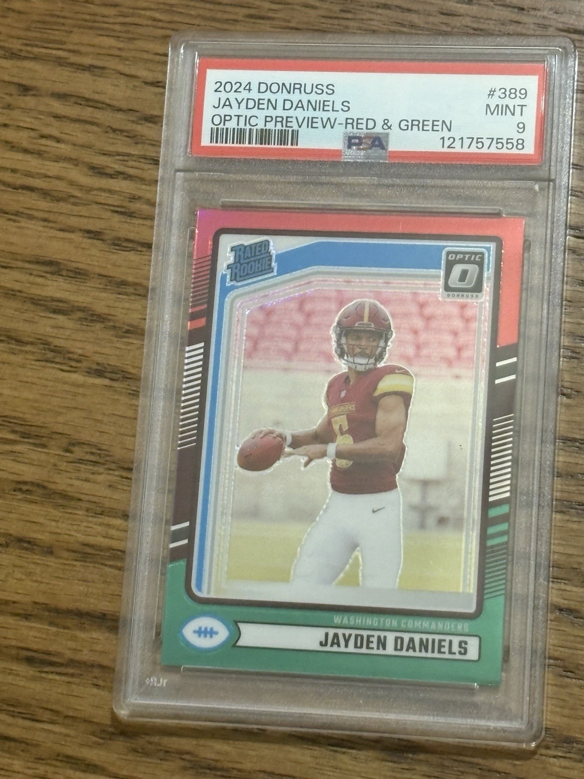 2024 Donruss - Rookie Jayden Daniels #389 Optic Preview Red & Green Prizm PSA