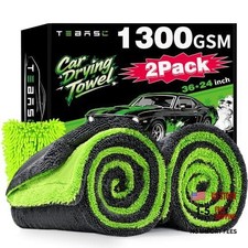2-Pack Car Drying Towels 24x36 Inch 1300GSM, Twisted Loop Microfiber Gray-green