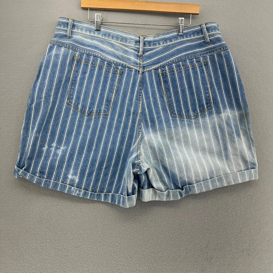 Pantalones Cortos Años 90 L.A. Azul Denim Rayas Cintura Alta Puños Mamá Talla 26 De Colección Grunge Foto 2 de 4