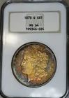 1878-S NGC MS 64 Morgan Silver Dollar Beautiful Rainbow Toning Old Fatty Holder