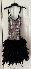 Adult Large Rainbow Black Feather Jazz Tap Dance Costume